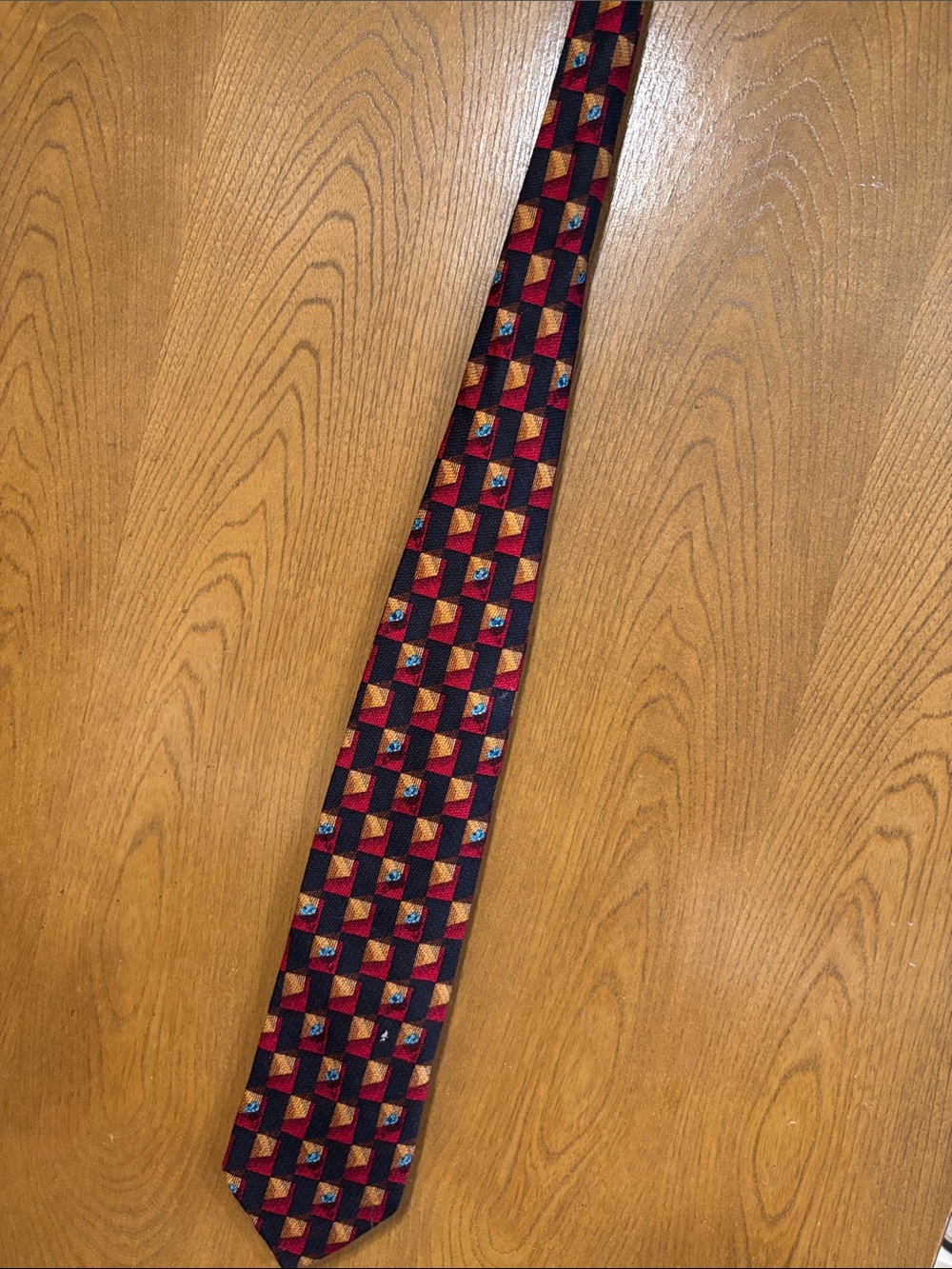 Ermenegildo Zegna Red, Blue and Gold Geometric Silk Tie